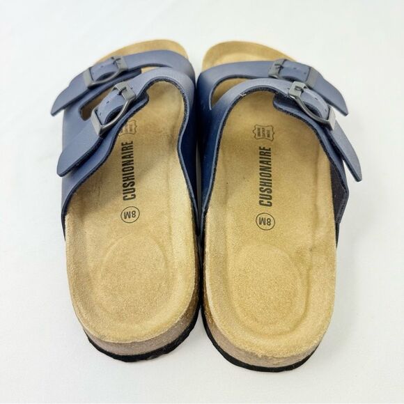 Cushionaire LANE Blue Nappa Leather Suede Pad Double Strap Slide Sandal - Picture 12 of 16